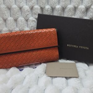 Bottega Veneta Orange Woven Wallet